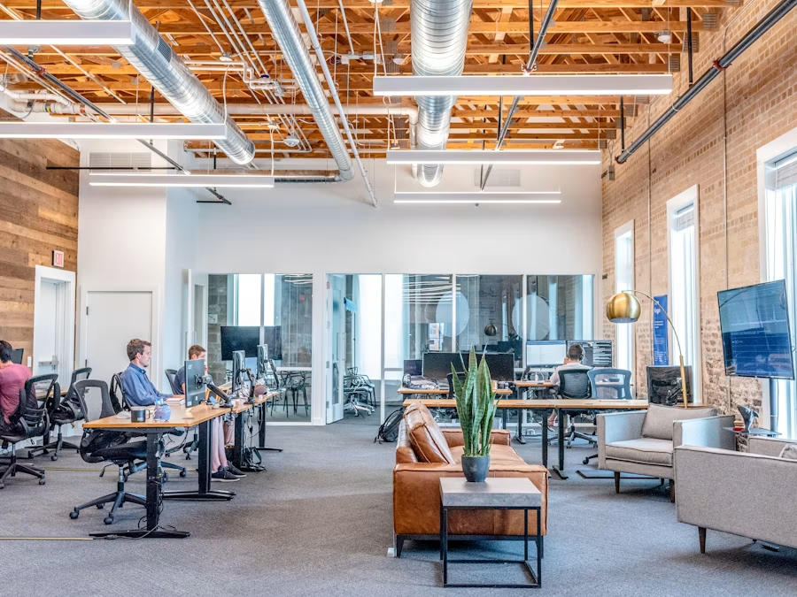 Professionals collaborating in a modern workplace